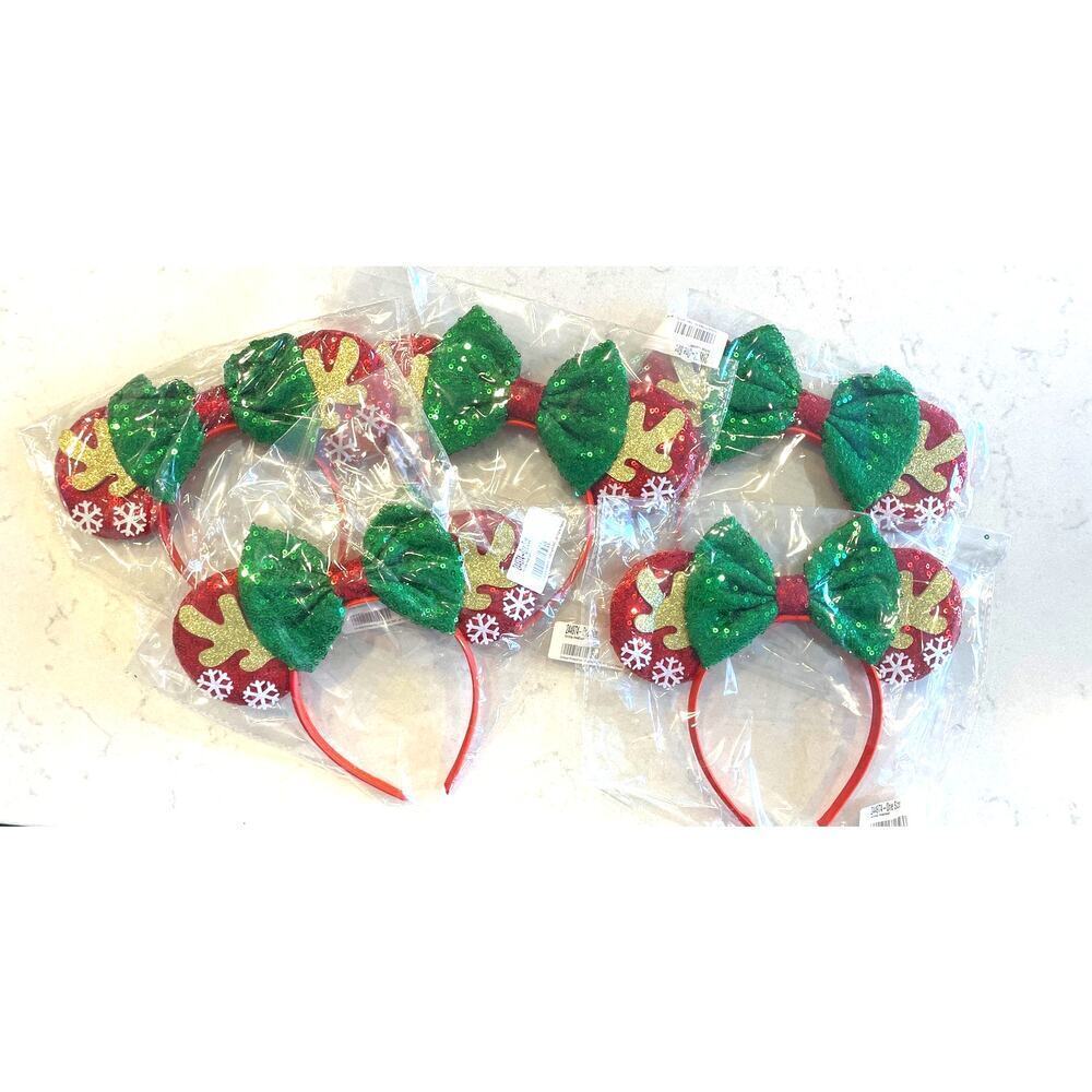 Unique Vintage Christmas Sequins Minnie Mouse Ears Headband Lot of 5 Brand New!